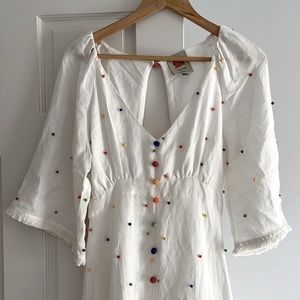 FARM Rio White Midi Dress with Multicolor Embroidered Dots